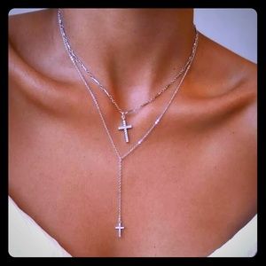 Silver Multilayer Cross Clavicle/Lariat Necklace